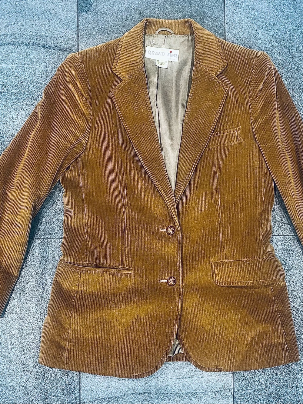 Women’s Vintage Camel Tan Corduroy Classic Blazer Suede Elbow Patches Size S